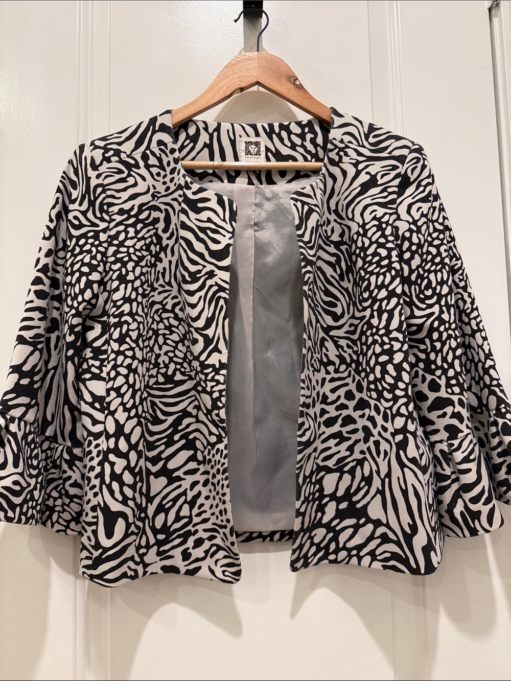 Black & White Animal-Print Open Front Sweater Jacket